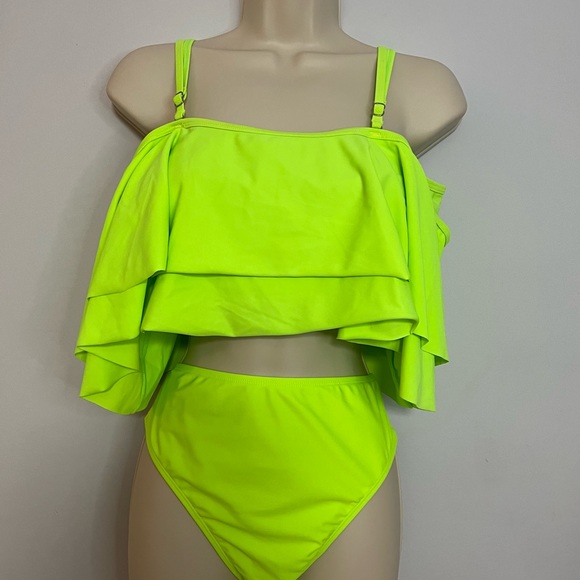 Tempt me women two piece neon green bikini swimsuit - Picture 5 of 7